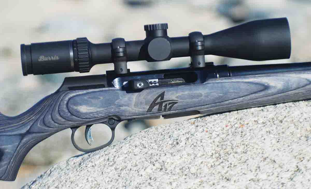 The heart of the Savage A17 is its delayed blowback action that allows for fast cycling of the round without the problems reported for earlier semiautomatics in the .17 HMR. The test rifle was fitted with a Burris Fullfield E1 4.5-14x 42mm scope  using Burris Z-rings.